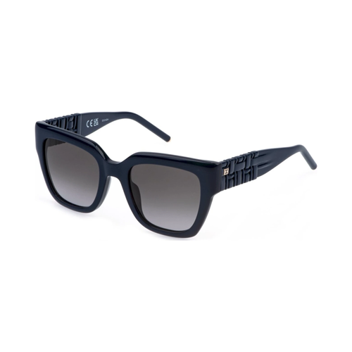 Gafas de sol negras con montura cuadrada y patillas texturizadas, estilo moderno y protección UV
