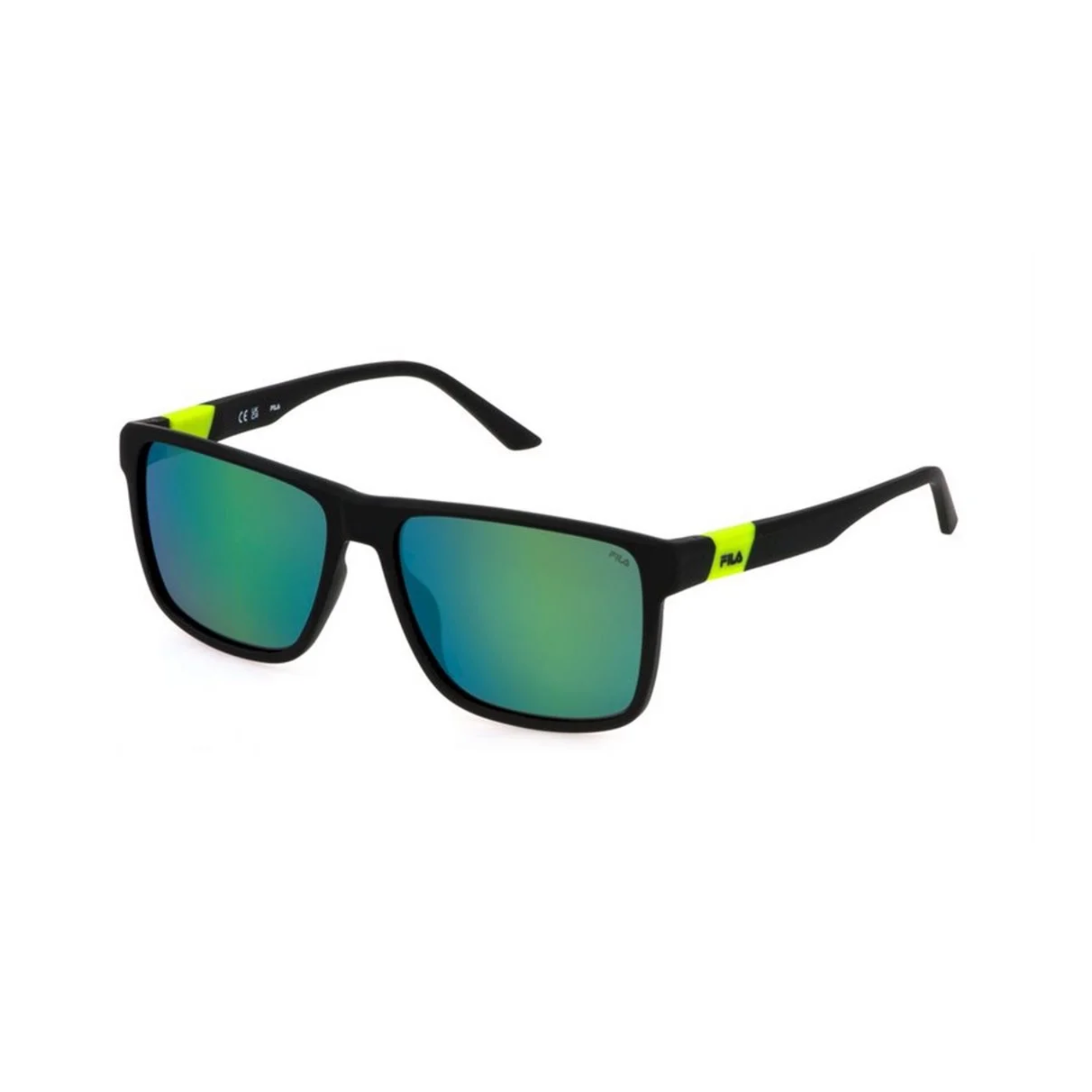 FILA SFI522 Gafas de Sol Polarizadas con lentes verdes y montura negra, ideal para estilo y protección solar.