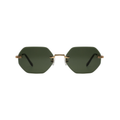 Gafas de sol con lentes verdes y montura dorada, estilo moderno y elegante