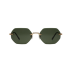 Gafas de sol con lentes verdes y montura dorada, estilo moderno y elegante