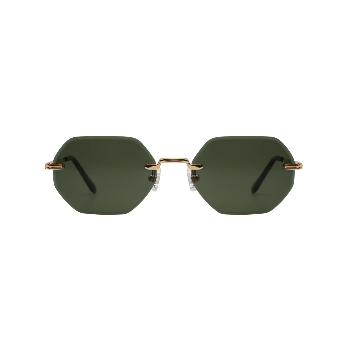 Gafas de sol con lentes verdes y montura dorada, estilo moderno y elegante