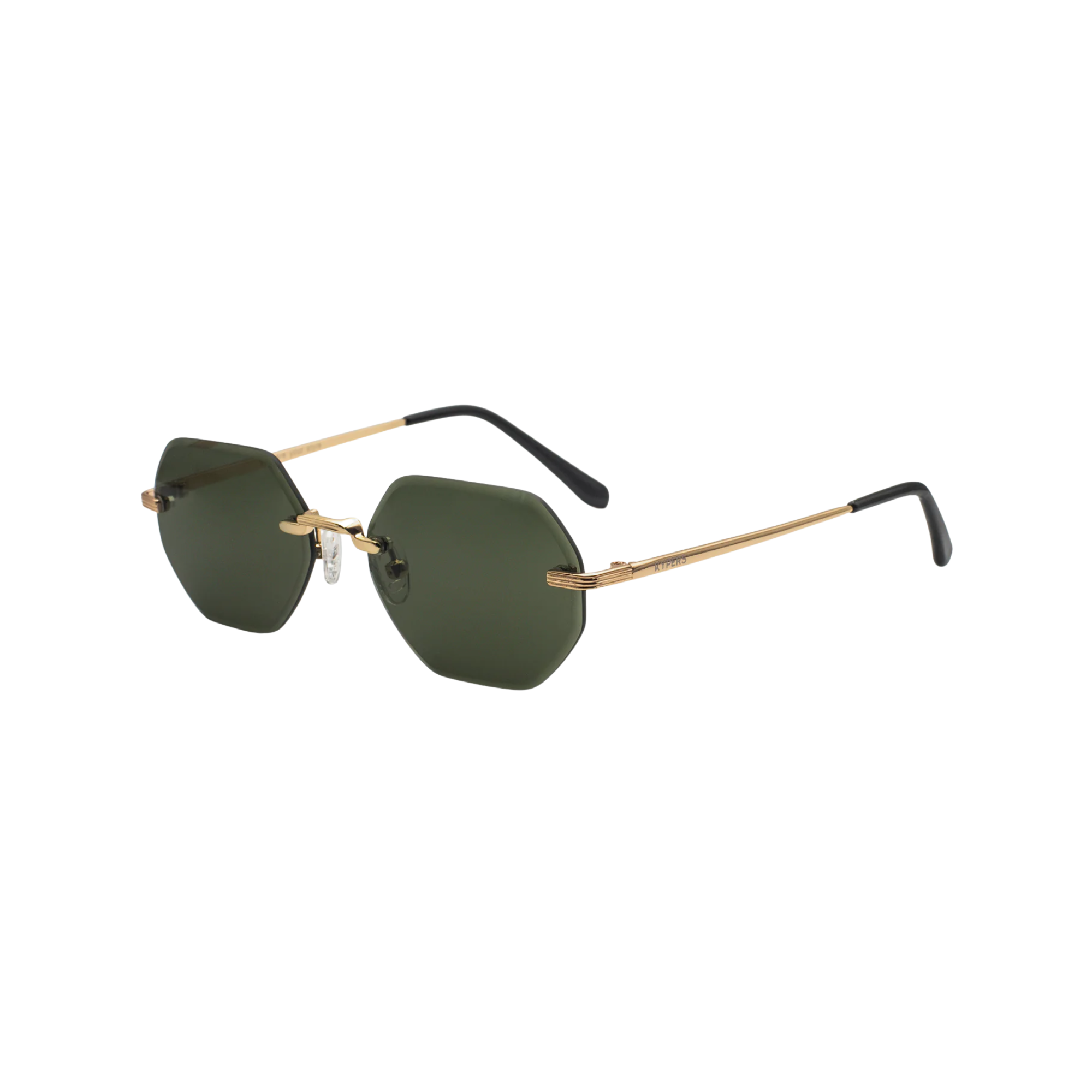 Gafas de sol con lentes verdes y montura dorada, estilo moderno y elegante